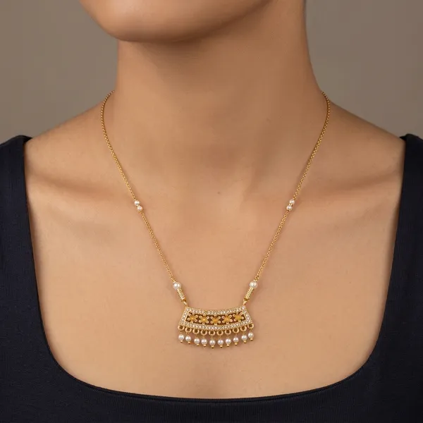 Golden_Plated_Pearl_Drop_Rectangular_Pendant_Necklace_For_Women