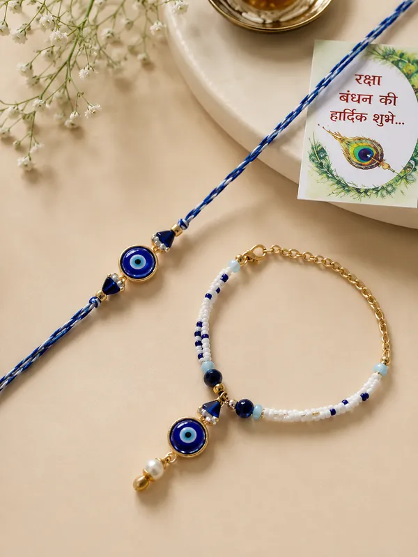 SagarLuxe_Heritage_Evil_Eye_Couple_Rakhi_(Bhaiya_Bhabhi)_with_Navy_and_Beaded_Accents_For_Women_&_Men