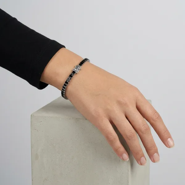 Black_Crystal_Silver_Tone_Tennis_Bracelet_For_Women