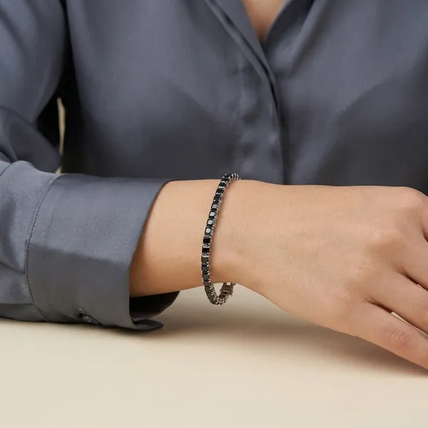 Black_Stone_Silver-Tone_Plated_Tennis_Bracelet_For_Women