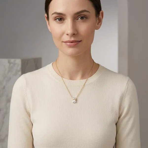 Golden_And_White_Plated_Emerald_Cut_Crystal_Pendant_Necklace_For_Women