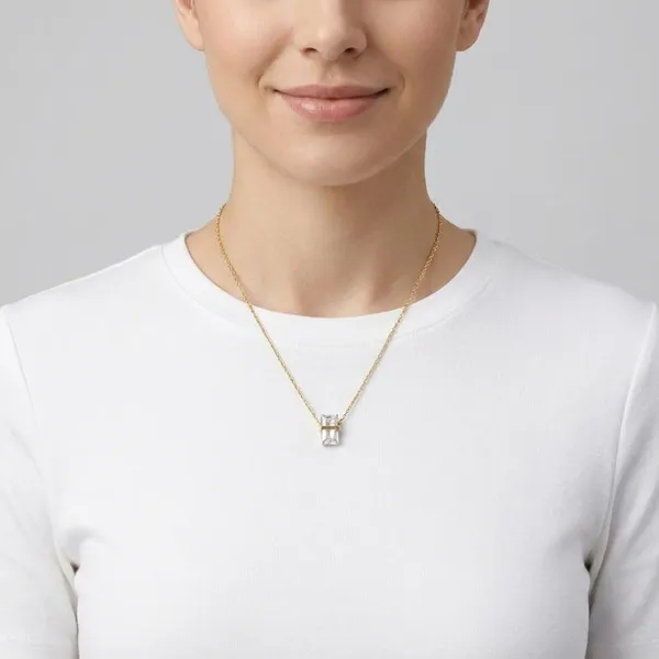 Golden_And_White_Plated_Emerald_Cut_Crystal_Pendant_Necklace_For_Women
