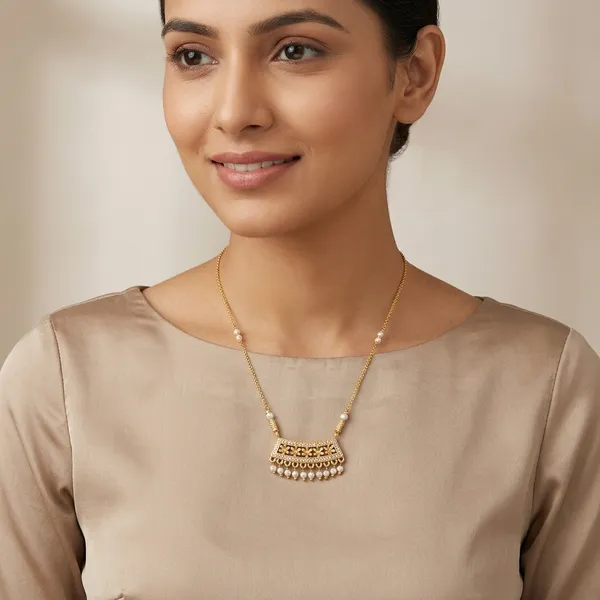 Golden_And_White_Plated_Pearl_Drop_Rectangular_Pendant_Necklace_For_Women