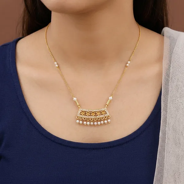 Golden_And_White_Plated_Pearl_Drop_Rectangular_Pendant_Necklace_For_Women