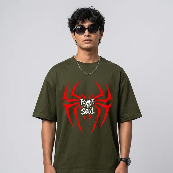 Olive_Green_Cotton_Oversized_Spider_Graphic_T_Shirt_For_Men