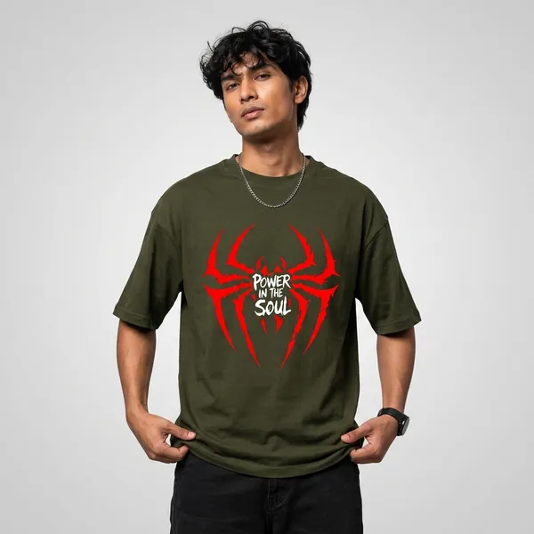 Olive_Green_Cotton_Oversized_Spider_Graphic_T_Shirt_For_Men