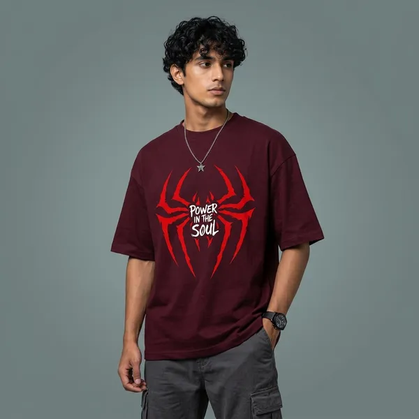 Maroon_Cotton_Oversized_Spider_Graphic_T_Shirt_For_Men