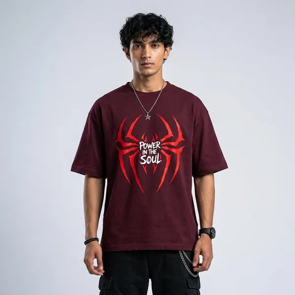 Maroon_Cotton_Oversized_Spider_Graphic_T_Shirt_For_Men