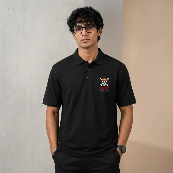 Black_Cotton_Regular_Fit_Luffy_Minimalist_Anime_Polo_T_Shirt_For_Men