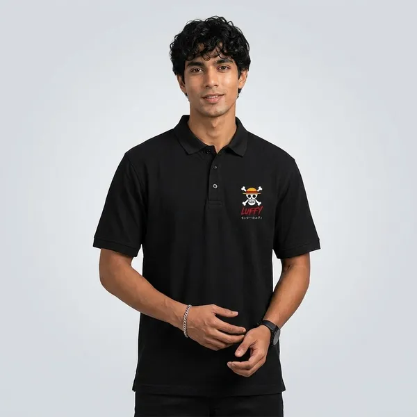 Black_Cotton_Regular_Fit_Luffy_Minimalist_Anime_Polo_T_Shirt_For_Men
