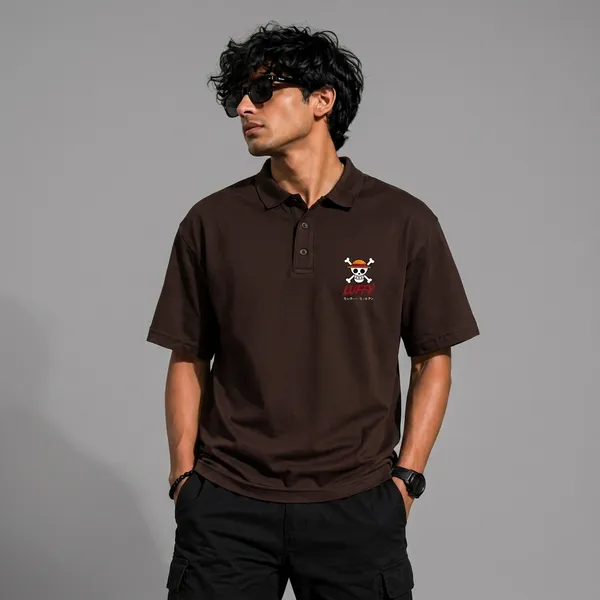 Brown_Cotton_Regular_Fit_Luffy_Minimalist_Anime_Polo_T_Shirt_For_Men