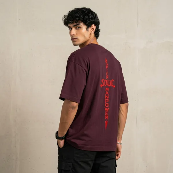 Maroon_Cotton_Oversized_Spider_Soul_Graphic_T_Shirt_For_Men