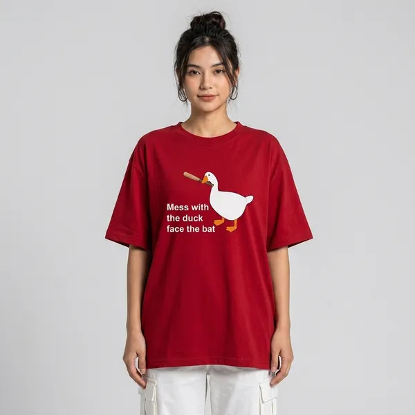 Red_Cotton_Oversized_Funny_Duck_Graphic_T_Shirt_For_Women