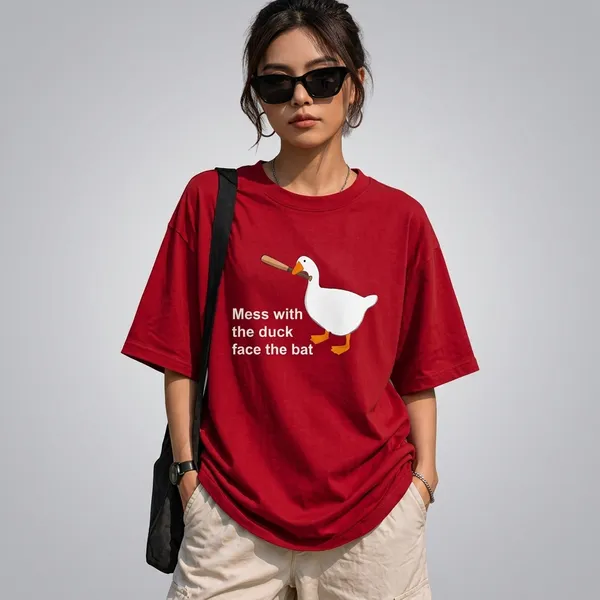 Red_Cotton_Oversized_Funny_Duck_Graphic_T_Shirt_For_Women