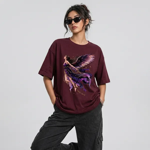 Maroon_Cotton_Oversized_Angel_Aesthetic_Graphic_T_Shirt_For_Women