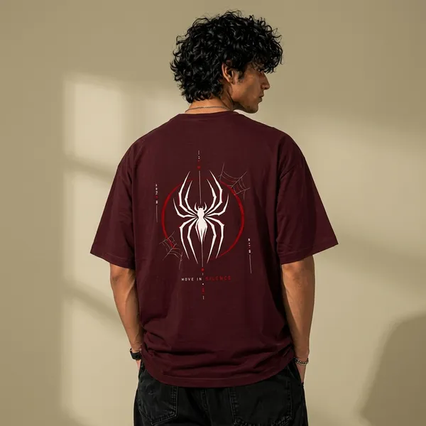 Maroon_Cotton_Oversized_Spider_Graphic_T_Shirt_For_Men