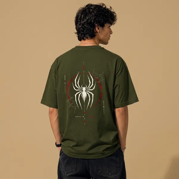 Olive_Green_Cotton_Oversized_Spider_Graphic_T_Shirt_For_Men
