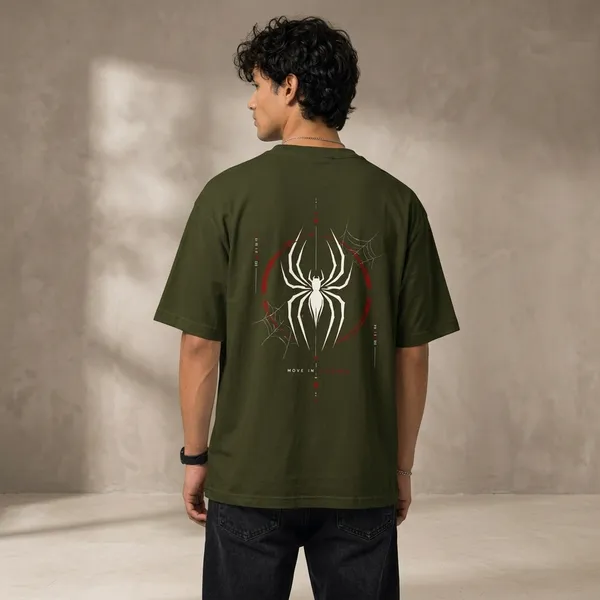 Olive_Green_Cotton_Oversized_Spider_Graphic_T_Shirt_For_Men