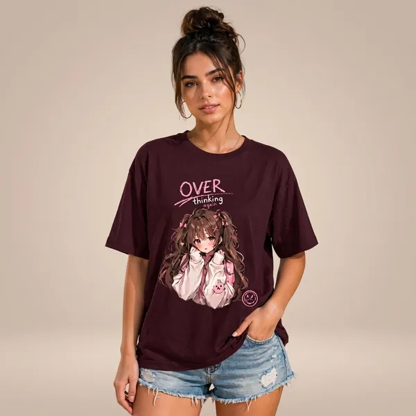 Maroon_Cotton_Oversized_Overthinking_Anime_Graphic_T_Shirt_For_Women