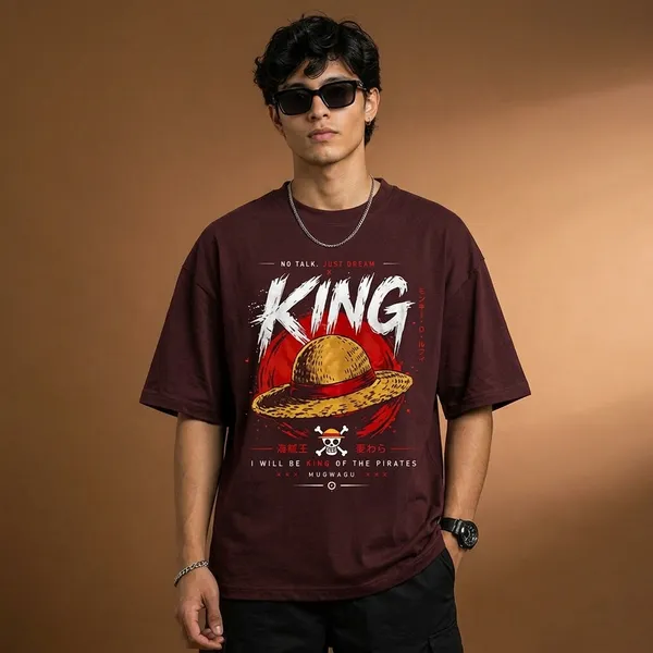 Maroon_Cotton_Oversized_King_Anime_Graphic_T_Shirt_For_Men