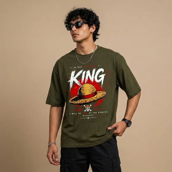 Olive_Green_Cotton_Oversized_King_One_Piece_Anime_T_Shirt_For_Men