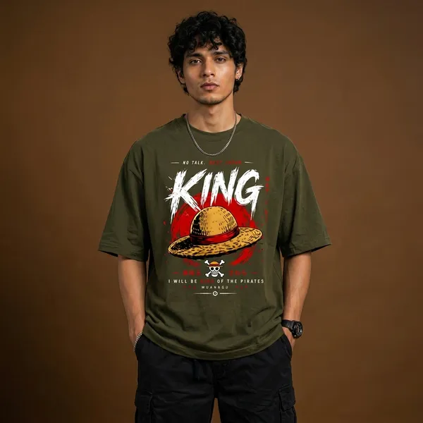 Olive_Green_Cotton_Oversized_King_One_Piece_Anime_T_Shirt_For_Men