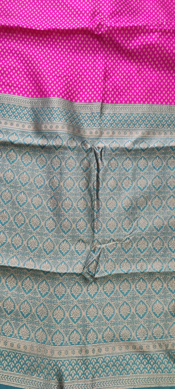Teal_And_Pink_Satin_Silk_Zari_Woven_Banarasi_Saree_With_Blouse_For_Women