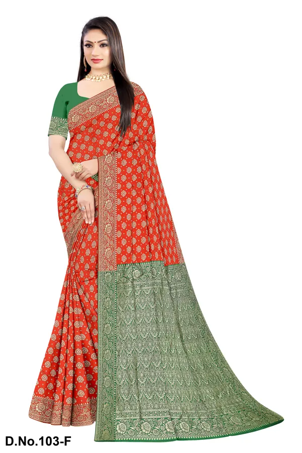 Green_And_Red_Satin_Silk_Zari_Work_Banarasi_Saree_With_Blouse_For_Women