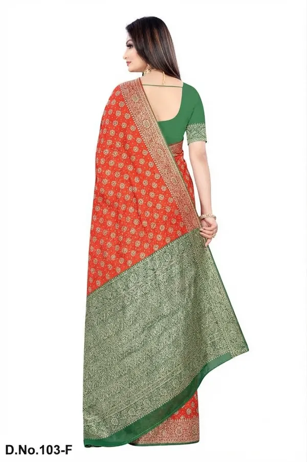 Green_And_Red_Satin_Silk_Zari_Work_Banarasi_Saree_With_Blouse_For_Women
