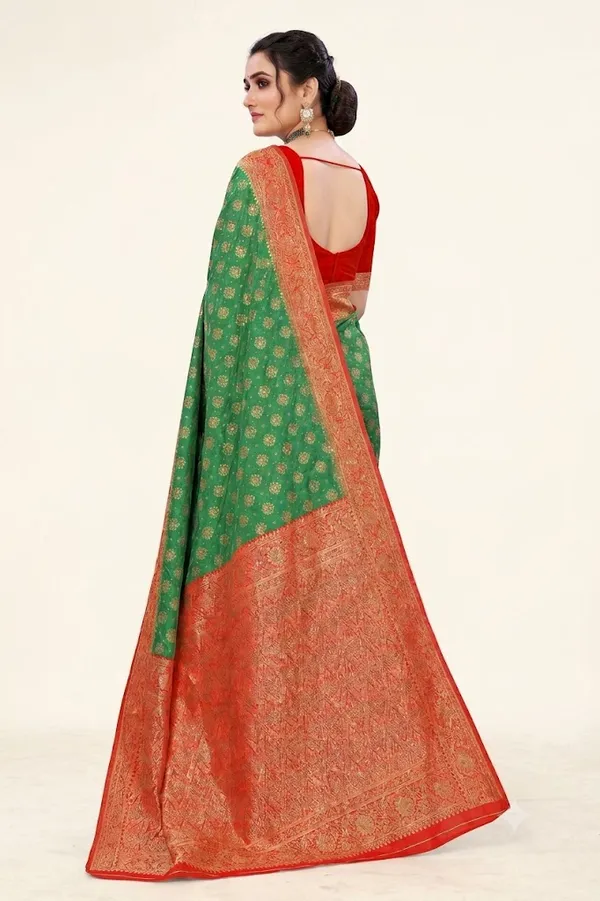 Pink_And_Green_Silk_Zari_Woven_Border_Banarasi_Saree_with_running_blouse_For_Women