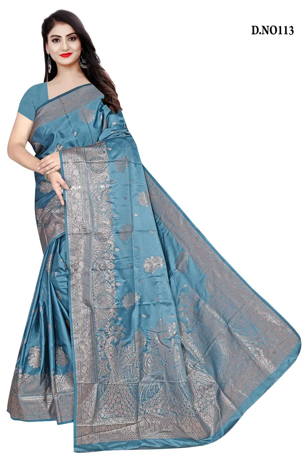 Teal_Zari_Woven_Peacock_Border_Banarasi_Saree_For_Women