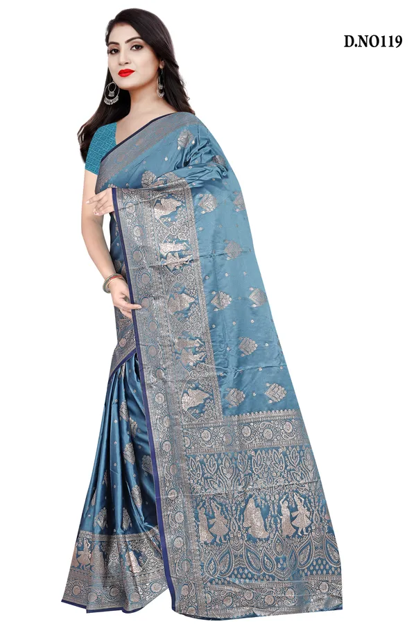 Teal_Blue_Satin_Silk_Zari_Woven_Banarasi_Saree_With_Blouse_For_Women