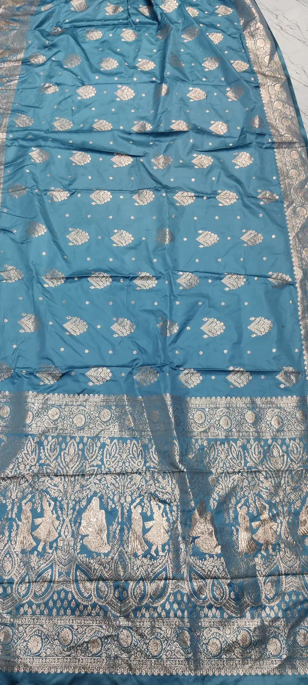 Teal_Blue_Satin_Silk_Zari_Woven_Banarasi_Saree_With_Blouse_For_Women