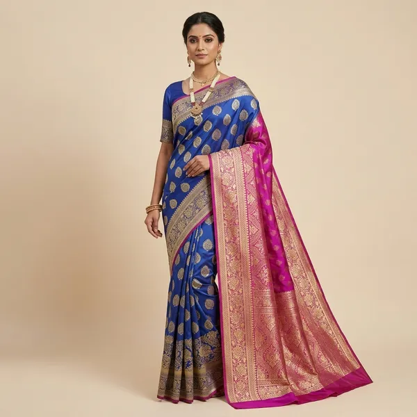 Magenta_And_Blue_Satin_Silk_Zari_Woven_Banarasi_Saree_For_Women