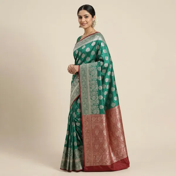 Pink_And_Green_Satin_Silk_Zari_Woven_Banarasi_Saree_For_Women