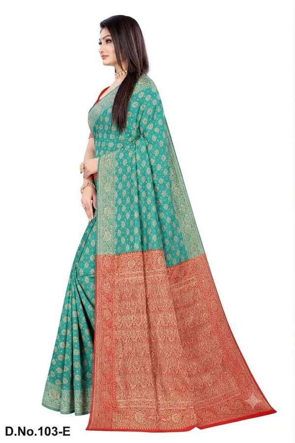 Teal_Satin_Silk_Zari_Work_Banarasi_Saree_With_Blouse_For_Women