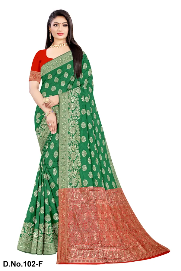 Pink_And_Green_Silk_Zari_Woven_Banarasi_Saree_with_running_blouse_For_Women