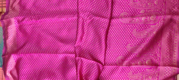 Teal_And_Pink_Satin_Silk_Zari_Woven_Banarasi_Saree_With_Blouse_For_Women