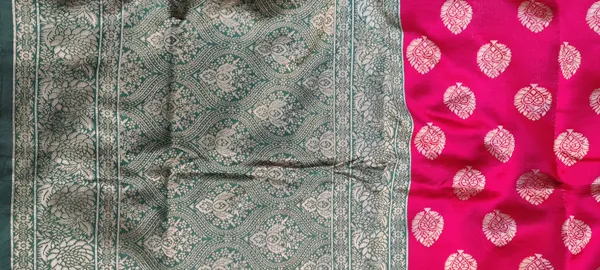 Teal_And_Red_Satin_Silk_Zari_Work_Banarasi_Saree_With_Blouse_For_Women