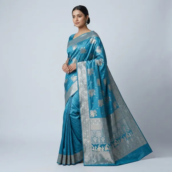 Teal_Silver_Zari_Woven_Banarasi_Saree_For_Women