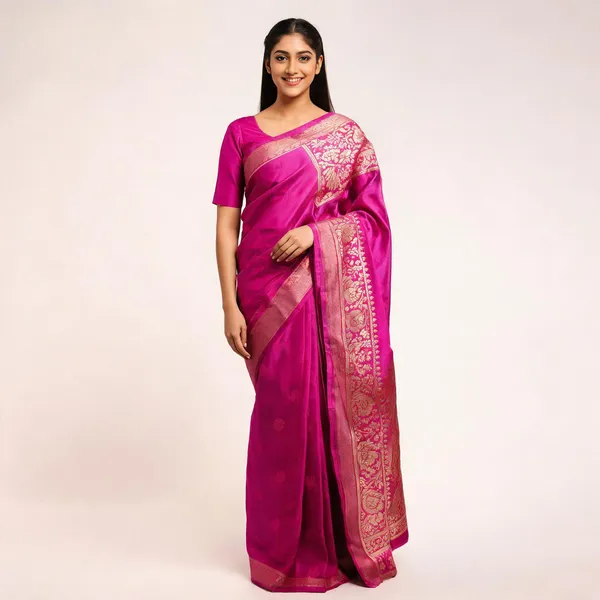 Magenta_And_Blue_Satin_Silk_Zari_Work_Banarasi_Saree_With_Blouse_For_Women