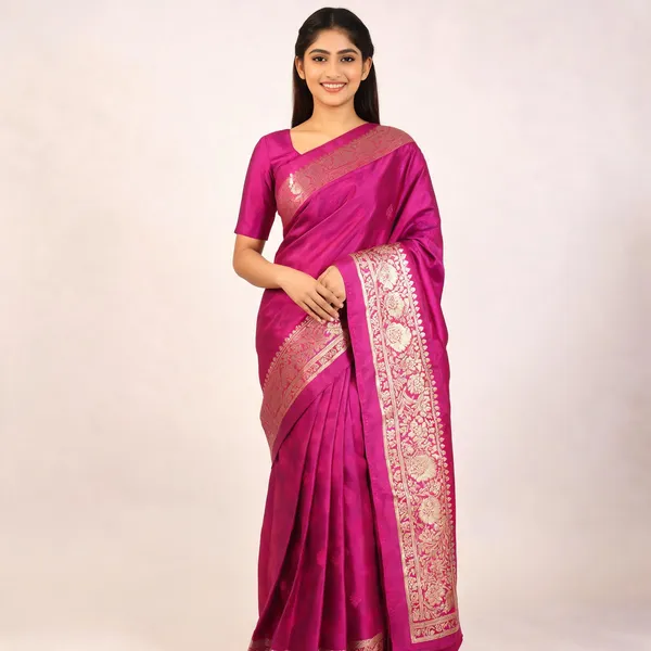 Magenta_And_Blue_Satin_Silk_Zari_Work_Banarasi_Saree_With_Blouse_For_Women