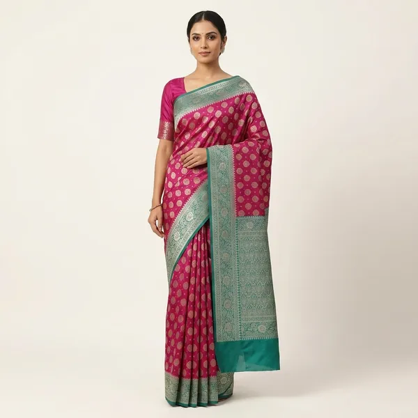 Turquoise_Satin_Silk_Zari_Work_Banarasi_Saree_With_Blouse_For_Women