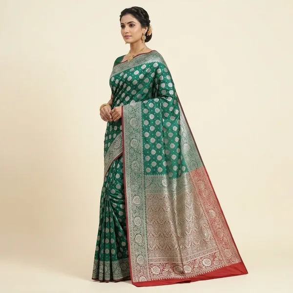 Pink_And_Green_Satin_Silk_Zari_Woven_Border_Banarasi_Saree_For_Women