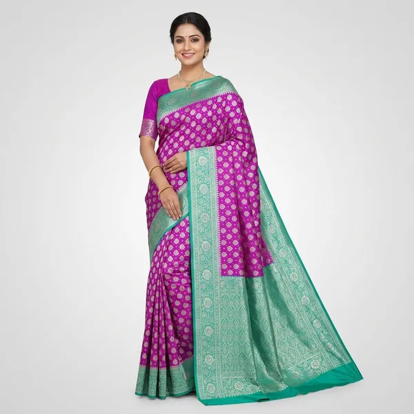 Teal_And_Purple_Satin_Silk_Zari_Woven_Jacquard_Banarasi_Saree_For_Women