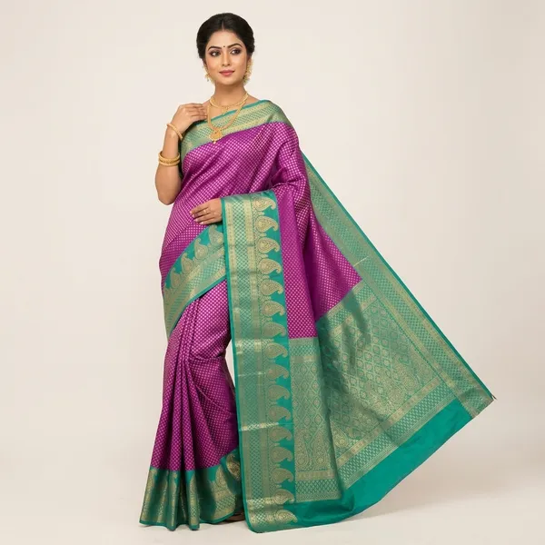 Purple_Satin_Silk_Zari_Woven_Paisley_Border_Banarasi_Saree_For_Women