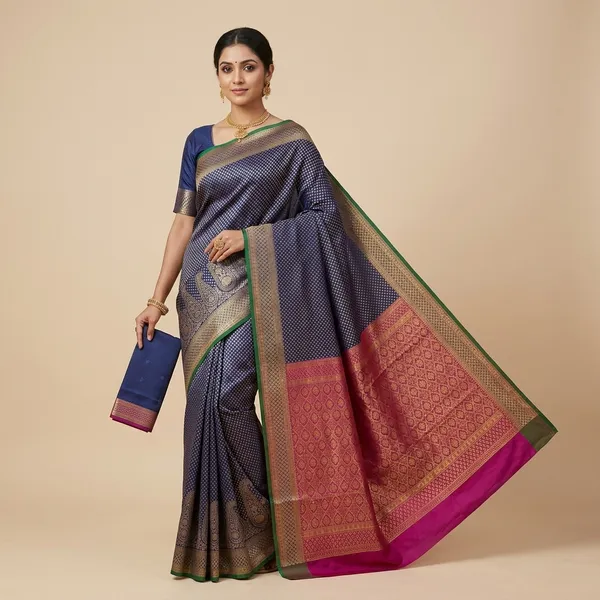 Magenta_Satin_Silk_Handwoven_Zari_Border_Banarasi_Saree_For_Women