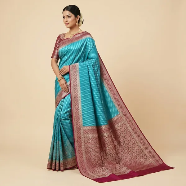 Pink_Satin_Silk_Zari_Woven_Border_Banarasi_Saree_With_Blouse_For_Women