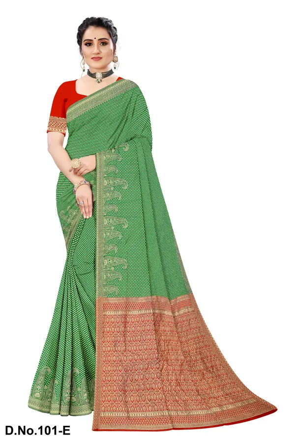 Green_Satin_Silk_Woven_Border_Banarasi_Saree_With_Blouse_For_Women