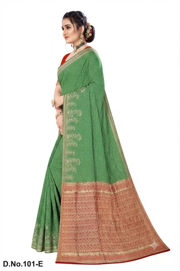 Green_Satin_Silk_Woven_Border_Banarasi_Saree_With_Blouse_For_Women